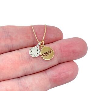 Italian Gold Tone Dream Cutout Star Charm Necklace | Sterling Silver 925 | 18"